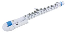 Nuvo jFlute curved head flute outfit in White with blue trim