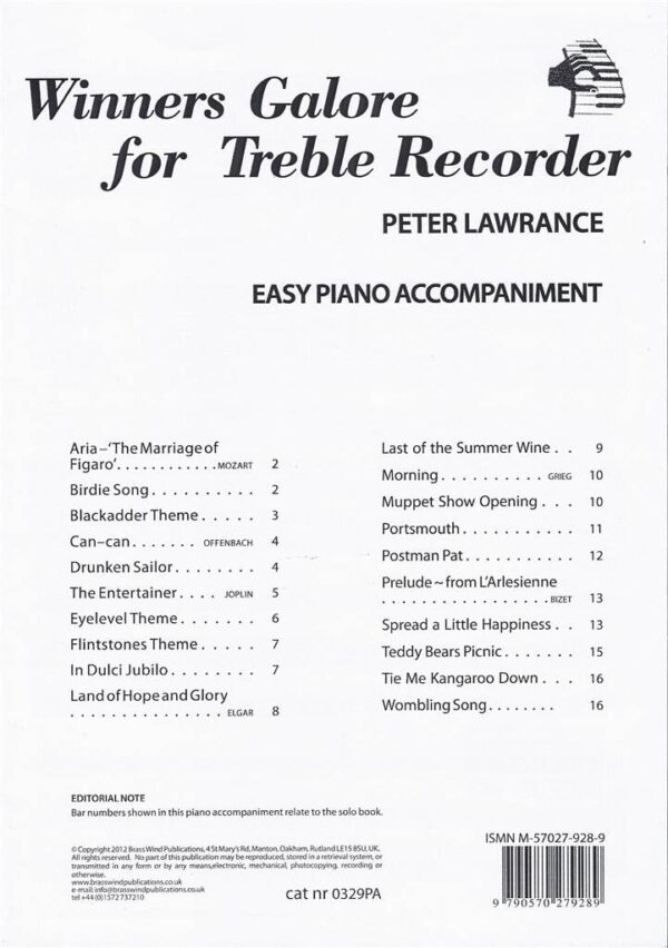 Winners Galore for Treble Recorder (Piano Accompaniment)