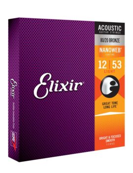 Elixir Strings 80/20 Bronze Acoustic Guitar Strings with NANOWEB Coating, Light (.012-.053) | E11052