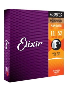 Elixir Strings Phosphor Bronze Acoustic Guitar Strings with NANOWEB Coating, Custom Light (.011-.052) | E16027
